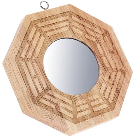 Cabilock Konvexer Bagua Spiegel Holzrahmen Handgefertigt Feng Shui Wanddekoration 10,5cm Rustikaler Chinesischer Wandspiegel Zur Tür Wohnzimmergestaltung
