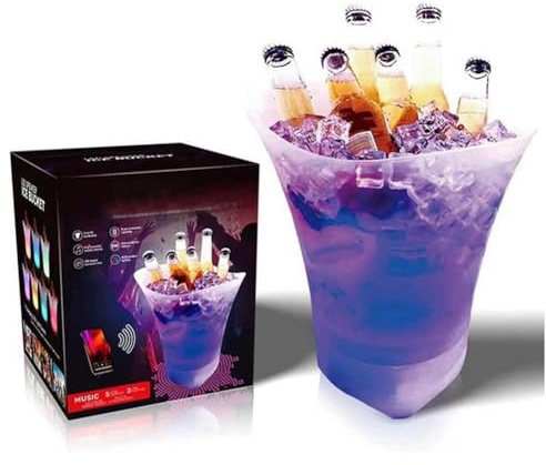 Bortivier LED Ice Bucket with Bluetooth Speaker Lighted Beverage Tub Portable Wine Chiller Cooler