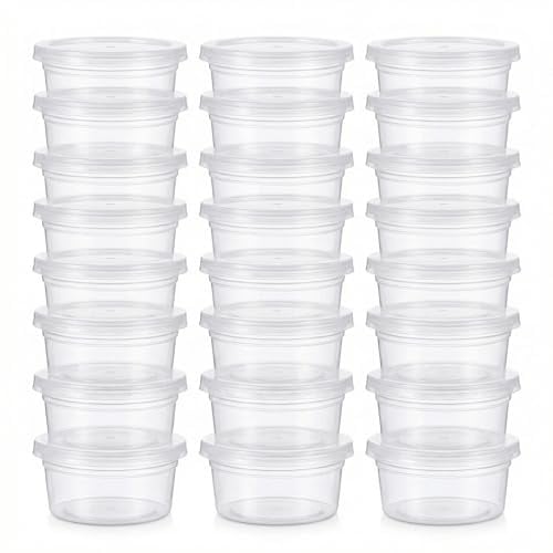 Feelava Slime Containers 24 Pack, Leakproof Clear Plastic Foam Ball Storage Cups Storage Jars Containers With Lids Slime Pots Tubs (40g)