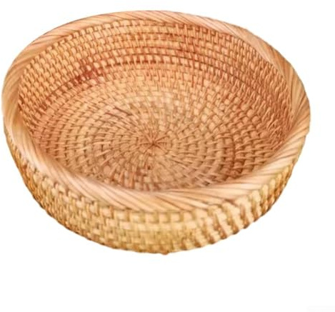 Rattan-Obstkorb, handgewebt, rund, natürliches Schreibtisch-Ablagetablett für Snacks und Trockenfrüchte, Küchenorganisationsdekoration (klein)