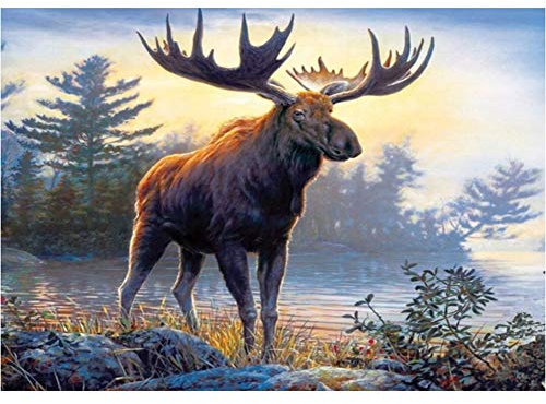 5D Diamond Painting Diamant Malerei Painting Bilder, Wowdecor Elch Hirsch Dschungel See Tiere Full Set Groß DIY Diamant Gemälde Malen Nach Zahlen