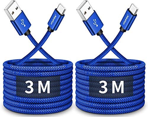 CLEEFUN USB C Cable (3M,2-Pack), Durable Braided Long USB A to Type C Fast Charging Phone Charger Lead Compatible with Samsung Galaxy Note 10 20 S10 S9 S8 S20 Plus A20e A40 A50 A70,PS5 Controller