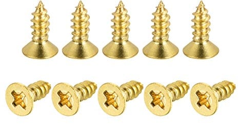 sourcing map Brass Wood Screws, M4x12mm Phillips Flat Head Self Tapping Connector for Door, Cabinet, Wooden Furniture 100Pcs