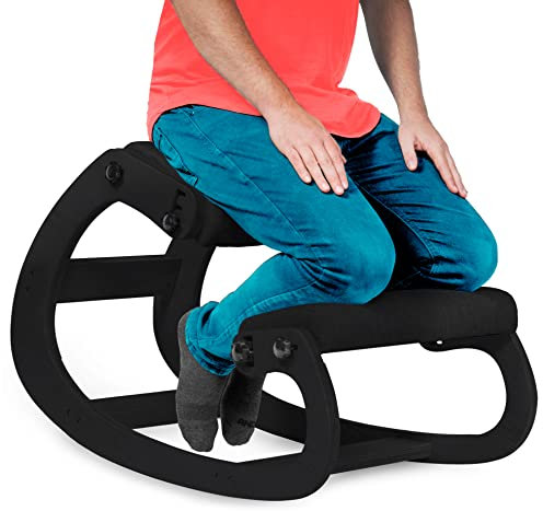 NYPOT Ergonomischer Kniestuhl,Verstellbarer Schaukelkniestuhl Haltungsstuhl,Bürostuhl aus Holz zur Linderung von Rückenschmerzen,Schreibtischstuhl für Zuhause (Casual, Schwarz)