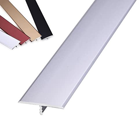 T-Bodenschwellen-Übergangsleiste, 3,3 cm breite Aluminium-Zierleiste für Laminat-/Fliesen-/unebene Böden (Farbe: Silber, Größe: Länge 110 cm/43,3 Zoll)