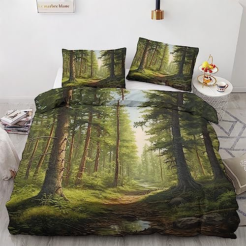 GEDAEUBA Wald Bettwäsche 135x200 Sommer - Naturmotiv Bettbezug 135 x 200 2er Set, Wendebettwäsche und Kissenbezug 80x80, Weiche & Atmungsaktive Mikrofaser Bettwäsche-Sets mit Reißverschluss