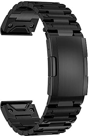 Miimall Metall Armband Kompatibel mit Garmin Instinct 2X 26mm Armband, Edelstahl Metall Doppelte Faltschließe Verstellbares Armbänder für Garmin Instinct 2X/Enduro2/Fenix 7X/Fenix 7X pro-Schwarz