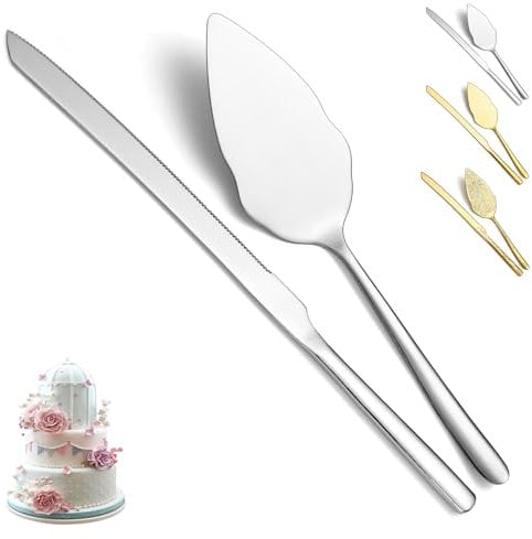 Evanda Couteau de gâteau de mariage et ensemble de serveur 2 pièces, tranche de gâteau en acier inoxydable et serveur à tarte pour mariage, fête, anniversaire, lave-vaisselle