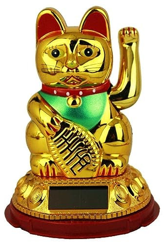 Generisch HAAC Solar Winkekatze Katze Glückskatze Glücksbringer Gold weiß rot 13 cm 16 cm 20 cm (20 cm, Gold/Rot)