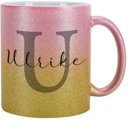 Tasse mit Glitzer personalisiert Keramik 300 ml (Pink-Gold, Buchstabe)