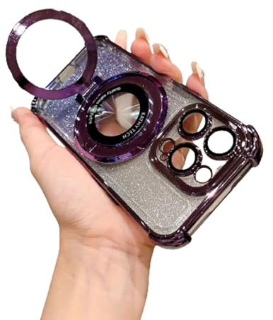 Airbag Anti-Fall for iPhone Case with Invisible Ring Stand, Airbag Phone Case Four Corners Air Cushion Anti Drop Cell Case for iPhone (Bright Purple,for iPhone 14pro)