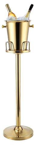 Gold Ice Bucket with Stand, Large Champagne Ice Bucket 1.32 gal, Stainless Steel Ice Bucket, 3Ft Tall Ice Bucket for Cocktail Bar Parties