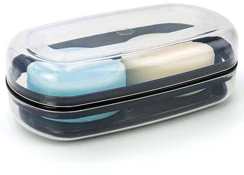 OZNER Portasapone solido per shampoo, portasapone da viaggio, grande portasapone trasparente, portasapone con strato drenante, contenitore per sapone per bagno, viaggi, palestra, campeggio (bianco