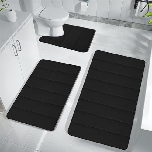 ACCZ Badematten-Sets 3 Stück rutschfeste Aus Memory Schaum,rutschfeste Badezimmer Toilettenmatte, Super saugfähige Mikrofaser Badezimmer Badematte Maschine waschbar Badteppich
