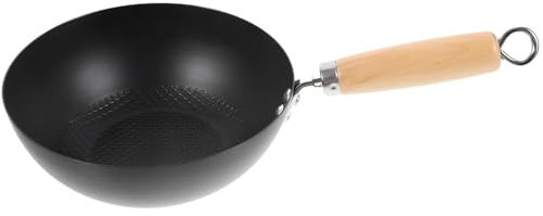Luxshiny Mini Cast Iron Pan - 20cm Flat Bottom Stir Fry Wok - Healthy Non-Coated Design for Home Cooking & Travel, Compatible with Electric, Induction & Gas Stoves