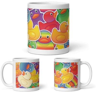 DV DESIGN 1 x Rubber Ducks Print Mug - Colourful Pattern Toys Kids Bath Duckies Cute Duck Funny Novelty Animal Home Drinks Mugs Cup Kitchen #81567