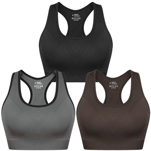 Sykooria Damen Sport BH Gepolstert Bustier Damen BH ohne Buegel Racerback Push up BH mit Farbverlauf Sport Top für Yoga Fitness, 341-Schwarz+Dunkelgrau+Braun, S