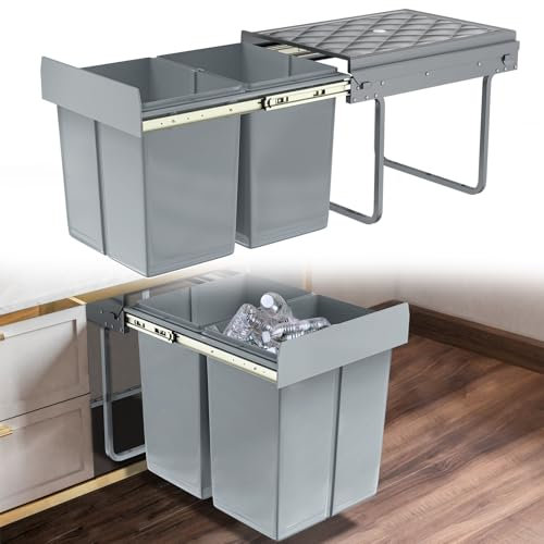 XINZI Poubelle de cuisine à 2 compartiments - 2 x 15 l - Système de tri sélectif encastrable - Poubelle avec extension complète