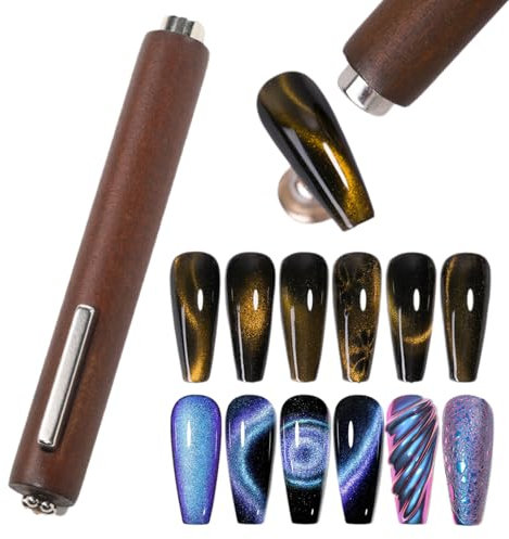 3 in 1 Nagelmagnet Werkzeug Cat Eye 3D Nails Art Cat Eye Gel Nagellack Magnet Multifunktions, Cat Eye Nail Design Tools Holz, Nägel Magnet Starke Saugung für Heimwerker Salon