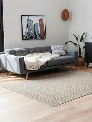 Elle Decoration Design Teppich Howlite - Moderner Wohnzimmerteppich, Kurzflor, Geometrisches Muster, Weich, Glamourös, Glanz-Effekt für Wohnzimmer, Schlafzimmer, Flur - Creme, 120x170cm