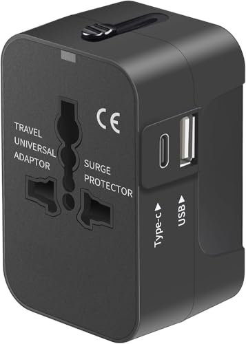 HAUSPROFI Reiseadapter Weltweit, Reisestecker mit 1 USB A und 1 USB C, Universal Adapter, Travel Adapter Worldwide, Internationale Netzadapter für USA UK EU Australien
