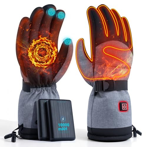 ALLJOY Beheizbare Handschuhe, 10000mAh Beheizte Handschuhe Wiederaufladbar mit 3 Heizstufen, Geschenke für Frauen Männer, Heizhandschuhe für Motorrad, Jagd, Ski, Outdoor-Arbeit