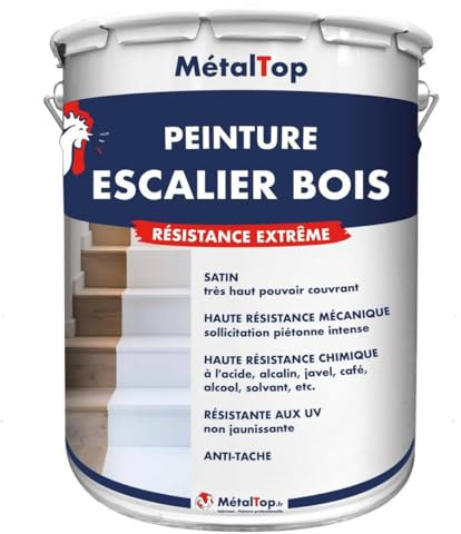 Metaltop - Peinture Escalier Bois - Noir signalisation - RAL 9017-1 L - Résistance extrême pour escaliers très sollicités, privés ou pros.