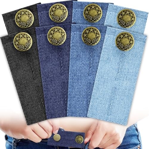 JAXICREY 8 Stück Hosenbunderweiterung, Hosenerweiterung Schwangerschaft Damen Verstellbare Knopfverlängerung für Jeans Hosen Hosenknopf Hosenbund Verlängerung Hosenverlängerung (4 Farben)