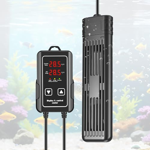 Eirolace Calefacción para acuario, 600 W ajustable, calentador de acuario con controlador LED externo y protección contra sobretemperatura, calentador de acuario para sal y agua dulce (250 – 400 L)