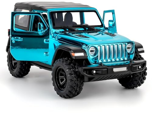 Jeep Wrangle Rubicon Spielzeugauto im Maßstab 1:32 – Druckgussmodell mit Sound- und Lichteffekten und Pull-Back-Funktion, strapazierfähiges Kleinkindspielzeug, geeignet für Kinder ab 3 Jahren, blau