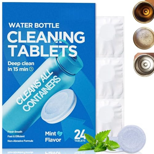 24PCS Water Bottle Cleaning Tablets,Kettle Descaler Tablets Removes Odors & Residue,All-Purpose Limescale Remover for Kettles,Coffee Machines,Glass,stainless Steel,Plastic & Ceramic Containers