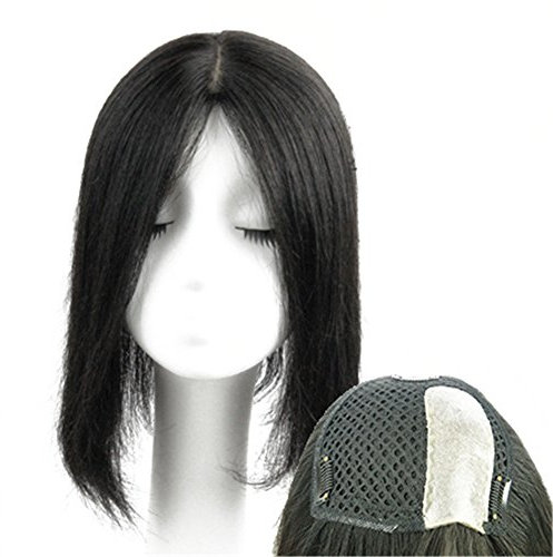 Haarteil für Damen, 40,6 cm, Mittelteil, glatt, Echthaar-Kronenaufsatz, Clip in Toupet