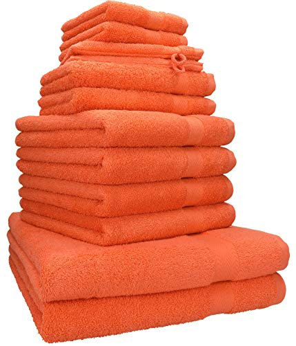 Betz Lot de 12 Serviettes Premium Set de 2 draps de Bain 4 Serviettes de Toilette 2 Serviettes d'invité 2 lavettes 2 Gants de Toilette 100% Coton Couleur orangé Sang