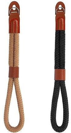 MoKo Kamera Handschlaufe, 2 Stück Baumwolle Handgelenkschlaufe Kameraschlaufe, Verstellbar Trageschlaufe für Fujifilm/Nikon/Canon/Sony/Olympus/Panasonic/SLR/DSLR Digitalkamera - Schwarz/Braun