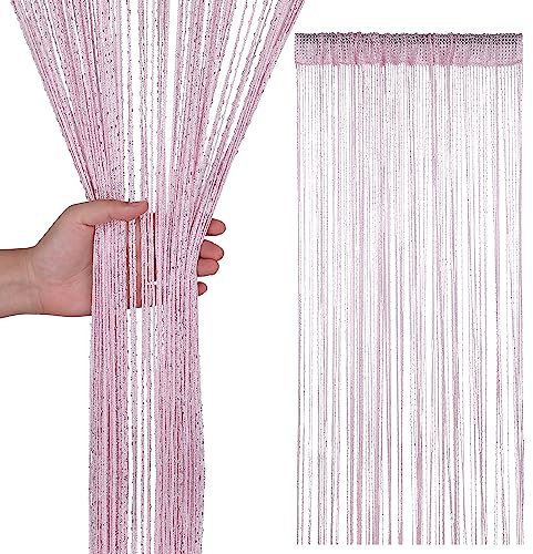 Trimming Shop Rideaux à Paillettes moustiquaire, Panneau de séparation de pièce à Franges, Rideau Spaghetti à Pompons pour Porte, fenêtres, Portes, décoration d'intérieur, 200 cm x 90 cm, Rose