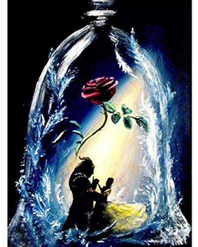 Better Selection Die Schöne und das Biest Diamantgemälde für Erwachsene 5D DIY Full Drill Kristall Strass Stickerei Kreuzstich Kunst Handwerk Leinwand Wand Dekor Die Schöne und das Biest 30x40 cm