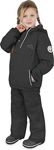 normani Kinder Winteranzug Zwei-Teilig für Jungen und Mädchen Winterjacke mit Kapuze und Winter-Ski Hose - idealer Schneeanzug Farbe Schwarz Größe 134-140