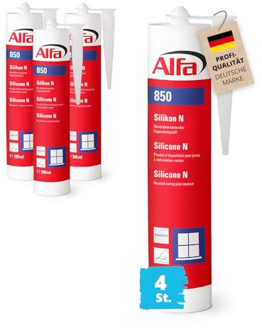 4x Alfa Silikon Manhattan Bausilikon zum Kleben und Abdichten Fugendichtstoff UV- und witterungsbeständiger Qualitäts-Dichtstoff