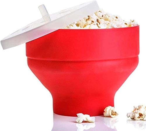 Collapsible Silicone Microwave Bowl, Hot Air Popcorn Popper Bowl Popcorn Maker with Lid, BPA and PVC Free, Easy to Carry, Dishwasher Safe