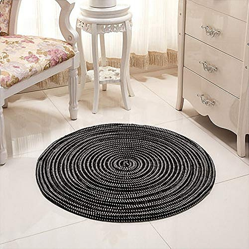 Nicole Knupfer Handmade Geflochtener Runder Teppich für Wohnzimmer, Schlafzimmer, Badezimmer, Kinderzimmer - Tatami (Schwarz, 60x60cm)