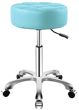 Ainilaily Rollhocker HöHenverstellbar 12cm Polsterung Hocker Mit Rollen Werkstatthocker SitzhöHe BüRohocker Drehhocker Arbeitshocker (Cyan)