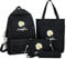 UKKD Schultasche 4Pcs / Set Frauen Schule Rucksäcke Schulranzen Gänseblümchen-Leinwand Für Jugendliche Mädchen Student Book Tasche Junge Schulranzen,Schwarz