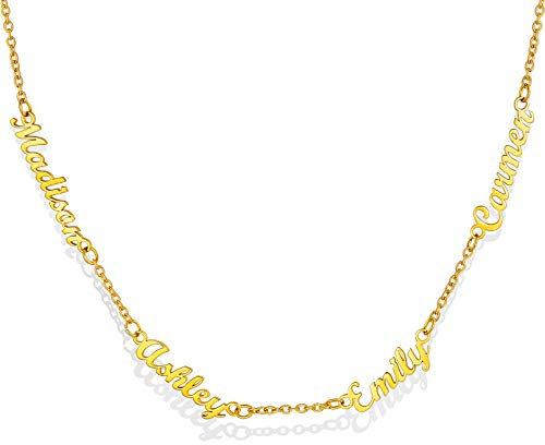 Custom4U Individuelle Namenskette Gold mit 4 Namen Anhänger Halskette Edelstahl Damen Mädchen Carrie Stil Halskette mit beliebigen Namen Modeschmuck Accessoires