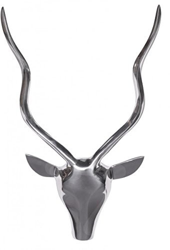 FineBuy Deko Hirschgeweih S Aluminium Wanddeko Landhausstil Silber Metall modern, Design Hirschkopf Landhaus Geweih Wand groß, Wohndeko Hirsch außen, Wandschmuck