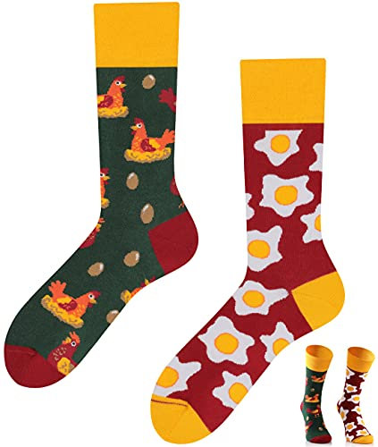 TODO Colours Lustige Socken mit Motiv - mehrfarbige, bunte, Verrückte für Herren und Damen (43-46, Ei und Hühner Socken)