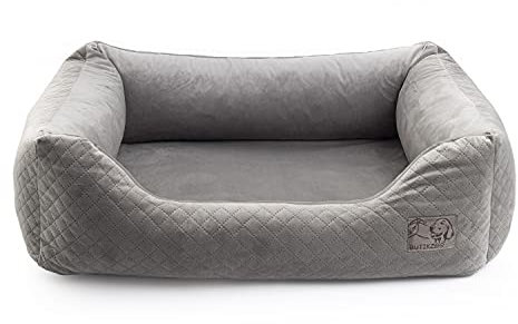 BOUTIQUE ZOO Exclusive Hundebett | Hundeliege, Hundekörbchen mit Kissen | Hundesofa für kleine und mittlere Hunde | Große: M - 75 x 66 x 20 cm | Farbe: Velvet Grau
