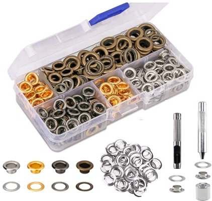 Eyelet Punch Kit,120 Sets 6mm Grommet Set with Hole Punch Tool, Fastened Tool and Metal Base,Eyelets for Fabric,Leather,Clothes,Canvas Hole Punches (Silver/Green Bronze/Gold/Grey)