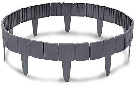 YUENFONG Rasenkante 5m Beeteinfassung Kunststoff Stein Optik Beetumrandung Mähkante Palisade Randsteine Garden Border BxHxT: 25x23x1 cm (Anthrazit, 20 Stück)