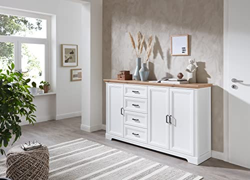 möbelando Sideboard Jasmin in Artisan/Weiß mit 4 Schubladen und 2 Türen. Abmessungen (BxHxT) 182x102x41 cm