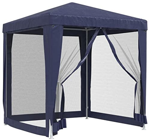vidaXL Partyzelt mit 4 Mesh-Seitenwänden Gartenzelt Festzelt Pavillon Zelt Gartenpavillon Gazebo Gartenlaube Bierzelt Faltzelt Camping Blau 2x2m HDPE